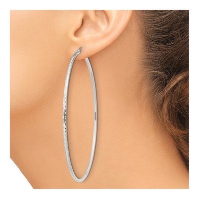 Sterling Silver 82mm Diamond-Cut Hoop Earrings – view 4