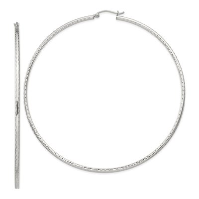 Sterling Silver 82mm Diamond-Cut Hoop Earrings