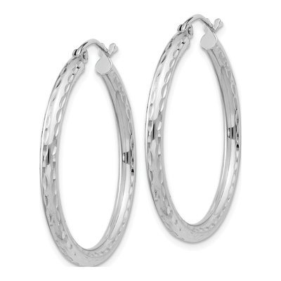Sterling Silver 31mm Diamond-Cut Hoop Earrings – view 3