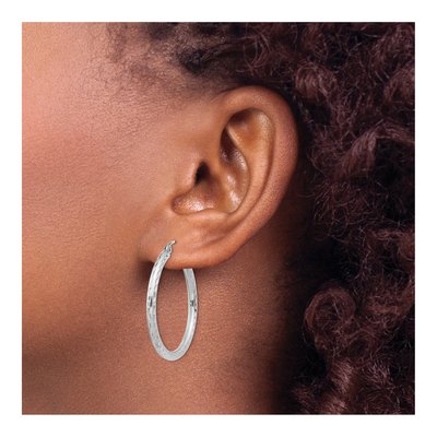 Sterling Silver 31mm Diamond-Cut Hoop Earrings – view 4