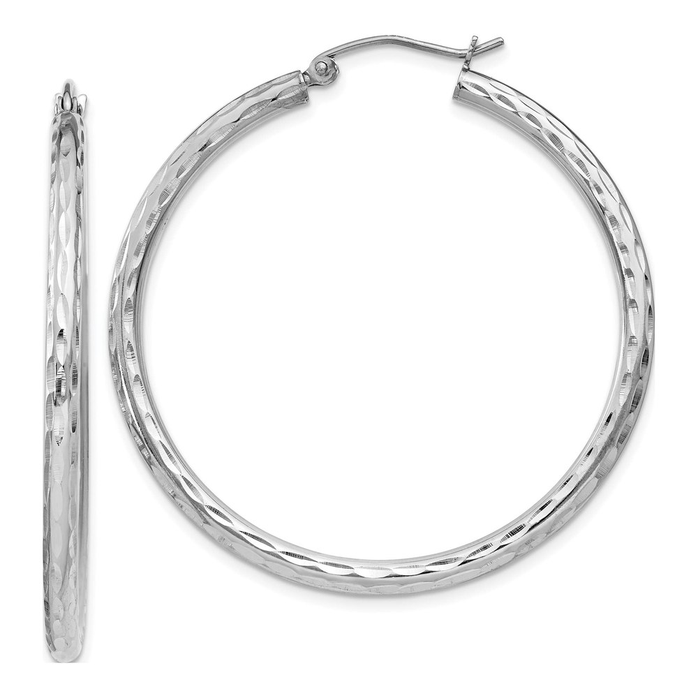Sterling Silver 41mm Diamond-Cut Hoop Earrings