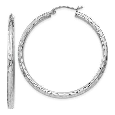 Sterling Silver 41mm Diamond-Cut Hoop Earrings