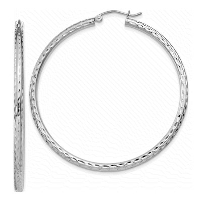 Sterling Silver 52mm Diamond-Cut Hoop Earrings