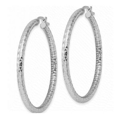 Sterling Silver 47mm Diamond-Cut Hoop Earrings – view 3