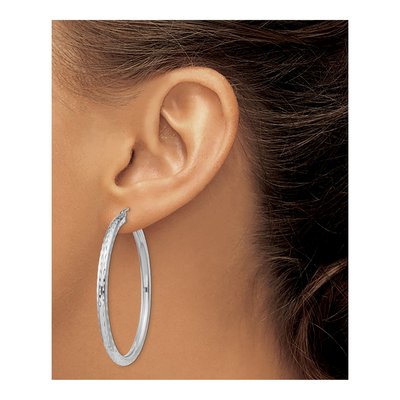Sterling Silver 47mm Diamond-Cut Hoop Earrings – view 4