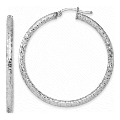 Sterling Silver 47mm Diamond-Cut Hoop Earrings