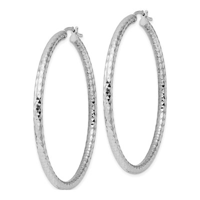 Sterling Silver 57mm Diamond-Cut Hoop Earrings – view 3