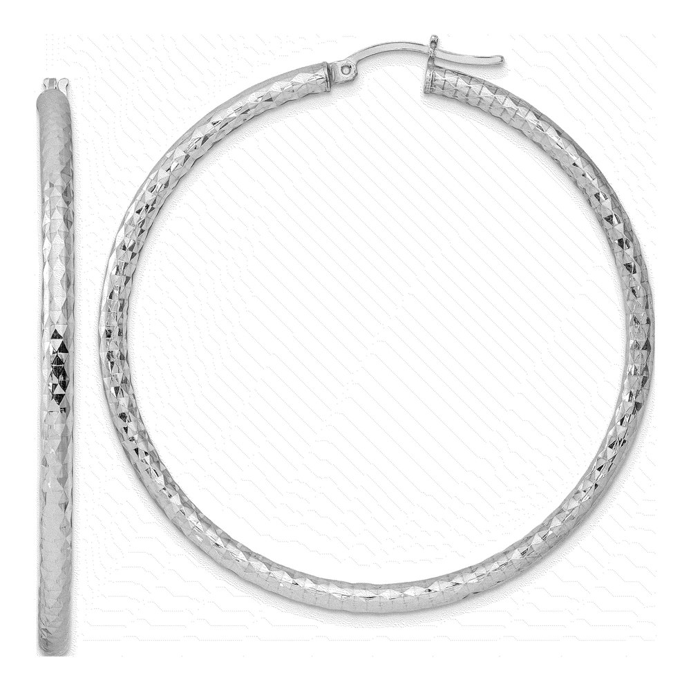 Sterling Silver 57mm Diamond-Cut Hoop Earrings