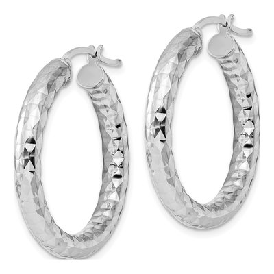 Sterling Silver 30mm Diamond-Cut Hoop Earrings – view 3