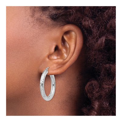 Sterling Silver 30mm Diamond-Cut Hoop Earrings – view 4