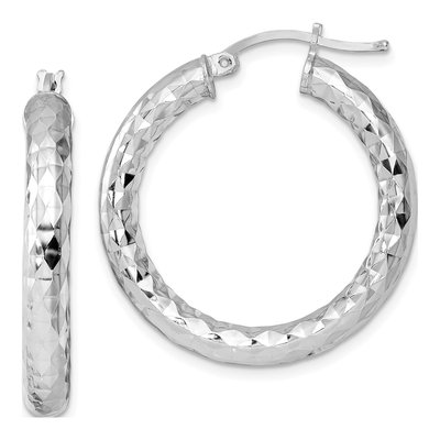Sterling Silver 30mm Diamond-Cut Hoop Earrings