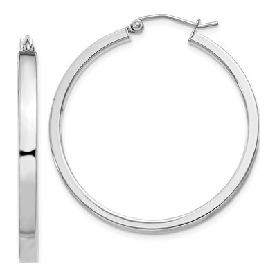 Sterling Silver 35mm Rectangular Tube Hoop Earrings