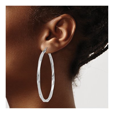 Sterling Silver 55mm Twisted Hoop Earrings – view 4