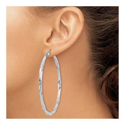 Sterling Silver 60mm Twisted Hoop Earrings – view 4