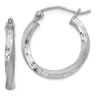 Sterling Silver 18mm Twisted Diamond-Cut Hoop Earrings
