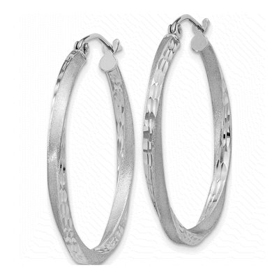 Sterling Silver 30mm Twisted Diamond-Cut Hoop Earrings – view 3