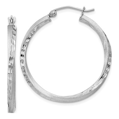 Sterling Silver 30mm Twisted Diamond-Cut Hoop Earrings