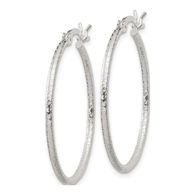 Sterling Silver 32mm Textured Hoop Earrings – view 3