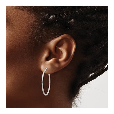 Sterling Silver 32mm Textured Hoop Earrings – view 4