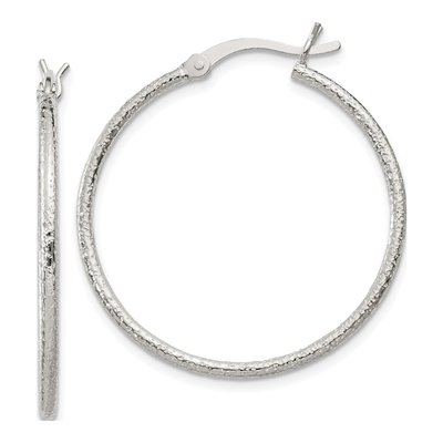 Sterling Silver 32mm Textured Hoop Earrings