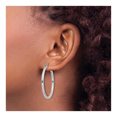Sterling Silver 35mm Square Tube Hoop Earrings – view 4