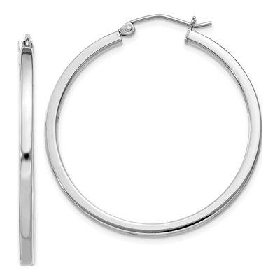 Sterling Silver 35mm Square Tube Hoop Earrings