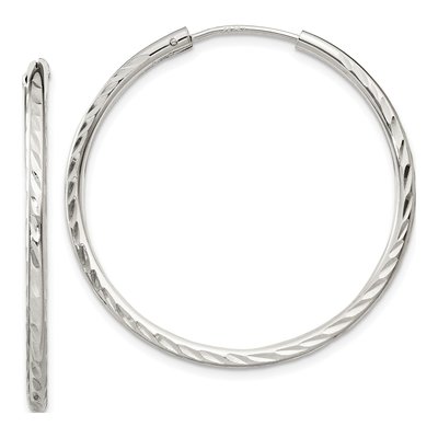 Sterling Silver 35mm Diamond-Cut Endless Hoop Earrings