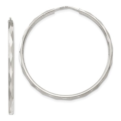 Sterling Silver 36mm Diamond-Cut Endless Hoop Earrings