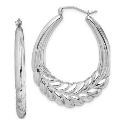 Sterling Silver 41mm Wheat Oval Hoop Earrings