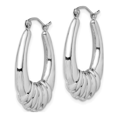 Sterling Silver 29mm Scalloped Oval Hoop Earrings – view 3