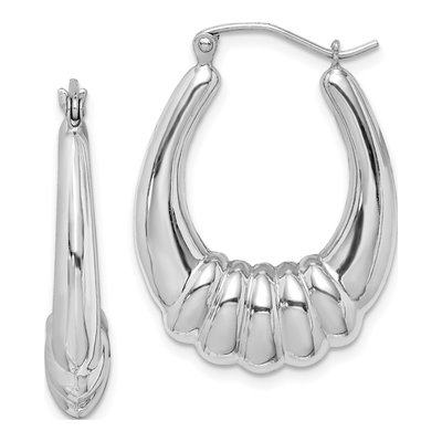 Sterling Silver 29mm Scalloped Oval Hoop Earrings