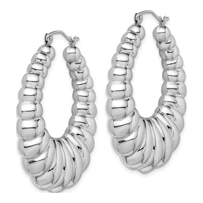 Sterling Silver Rhodium-Plated Oval Hoop Earrings – view 3