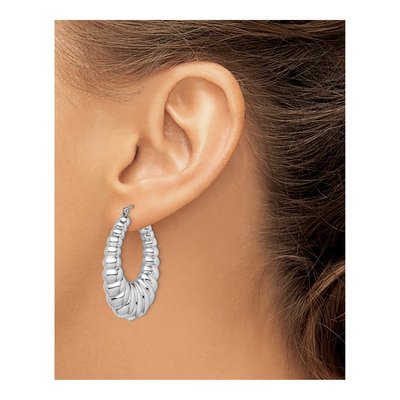 Sterling Silver Rhodium-Plated Oval Hoop Earrings – view 4