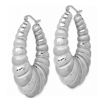 Sterling Silver Diamond-Cut Oval Hoop Earrings – view 3