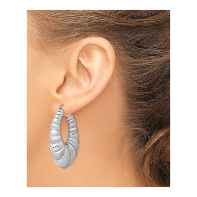 Sterling Silver Diamond-Cut Oval Hoop Earrings – view 4