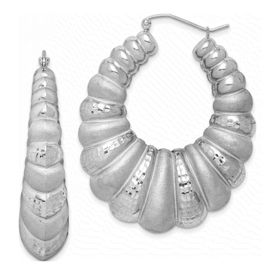 Sterling Silver Diamond-Cut Oval Hoop Earrings
