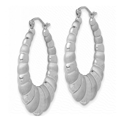 Sterling Silver Diamond-Cut Shrimp Hoop Earrings – view 3