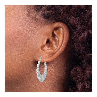 Sterling Silver Diamond-Cut Shrimp Hoop Earrings – view 4