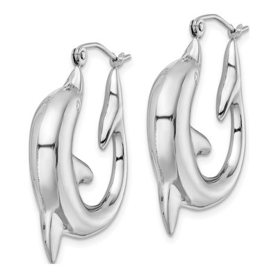 Sterling Silver Dolphin Hoop Earrings – view 3