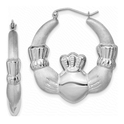 Sterling Silver 34mm Claddagh Hoop Earrings