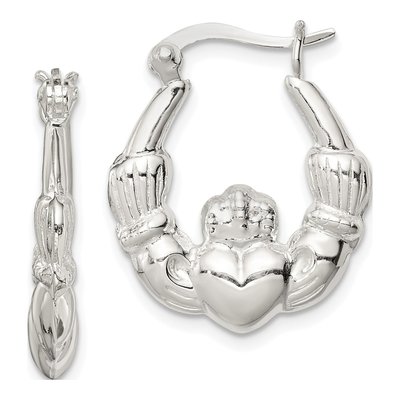Sterling Silver 22mm Claddagh Hoop Earrings
