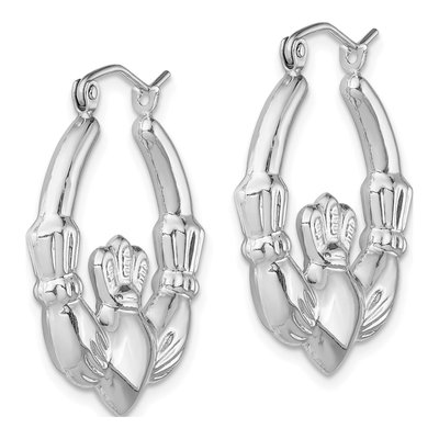 Sterling Silver 26mm Claddagh Round Hoop Earrings – view 3
