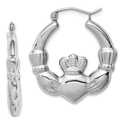 Sterling Silver 26mm Claddagh Round Hoop Earrings