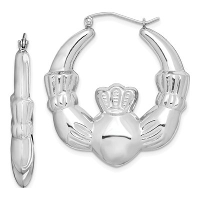 Sterling Silver 35mm Claddagh Hoop Earrings