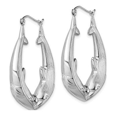 Sterling Silver 40mm Dolphin Round Hoop Earrings – view 3