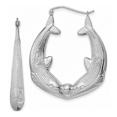 Sterling Silver 40mm Dolphin Round Hoop Earrings