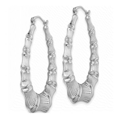 Sterling Silver Bamboo Oval Hoop Earrings – view 3