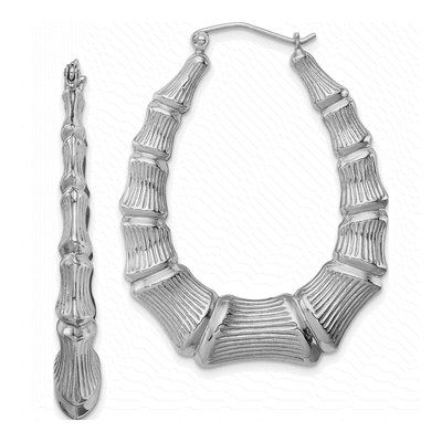 Sterling Silver Bamboo Oval Hoop Earrings