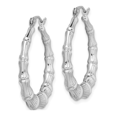 Sterling Silver 29mm Bamboo Hoop Earrings – view 3