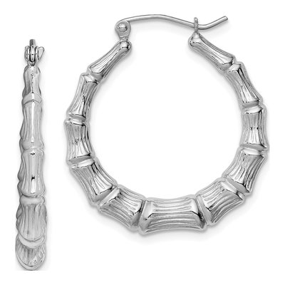 Sterling Silver 29mm Bamboo Hoop Earrings
